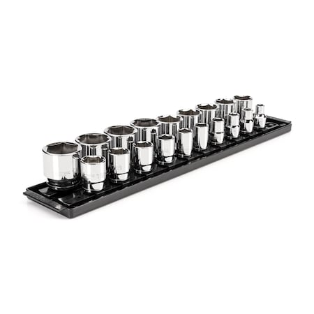 Tekton 1/2 Inch Drive 6-Point Socket Set with Rails, 19-Piece (3/8-1-1/2 in.) SHD92122